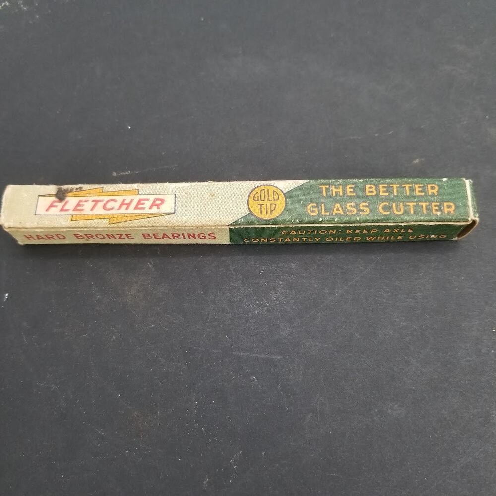 Antique Fletcher Hard Bronze Bearings Gold tip GLASS CUTTER WITH BOX
